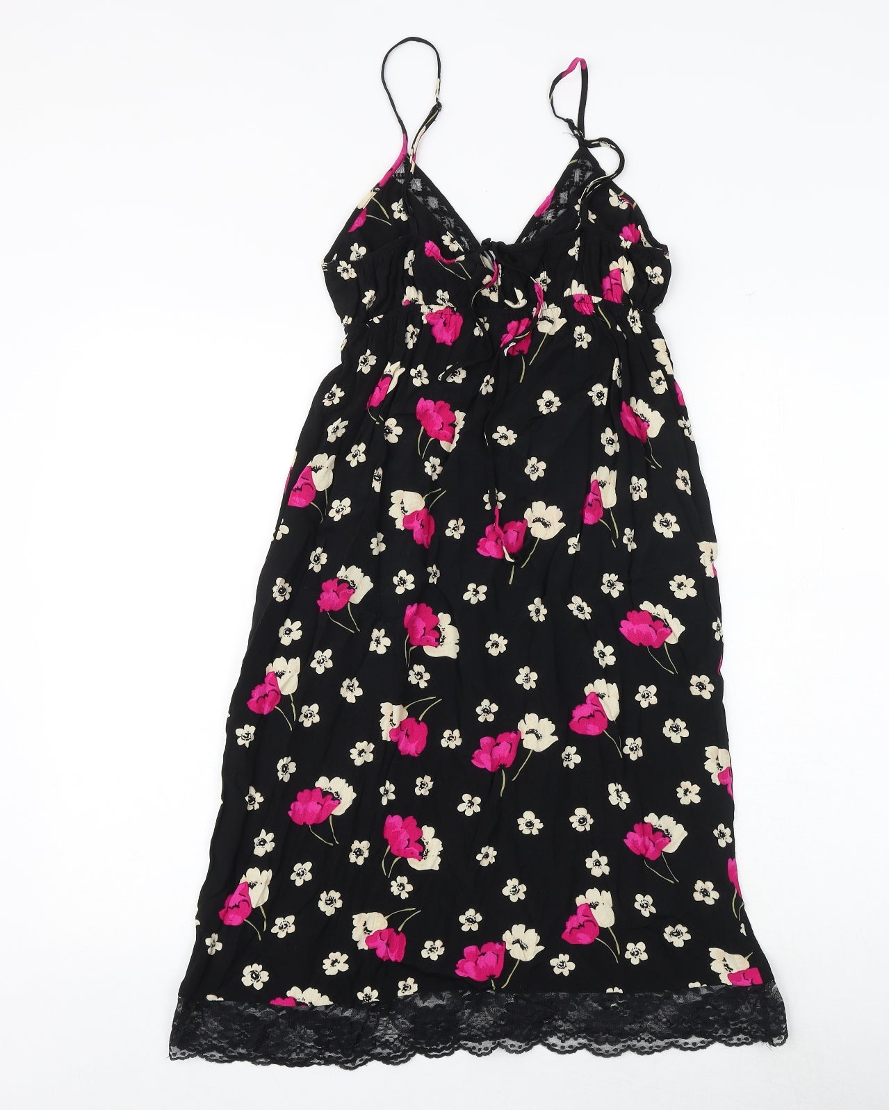 FOREVER 21 Womens Black Floral Polyester Slip Dress Size S V-Neck Tie