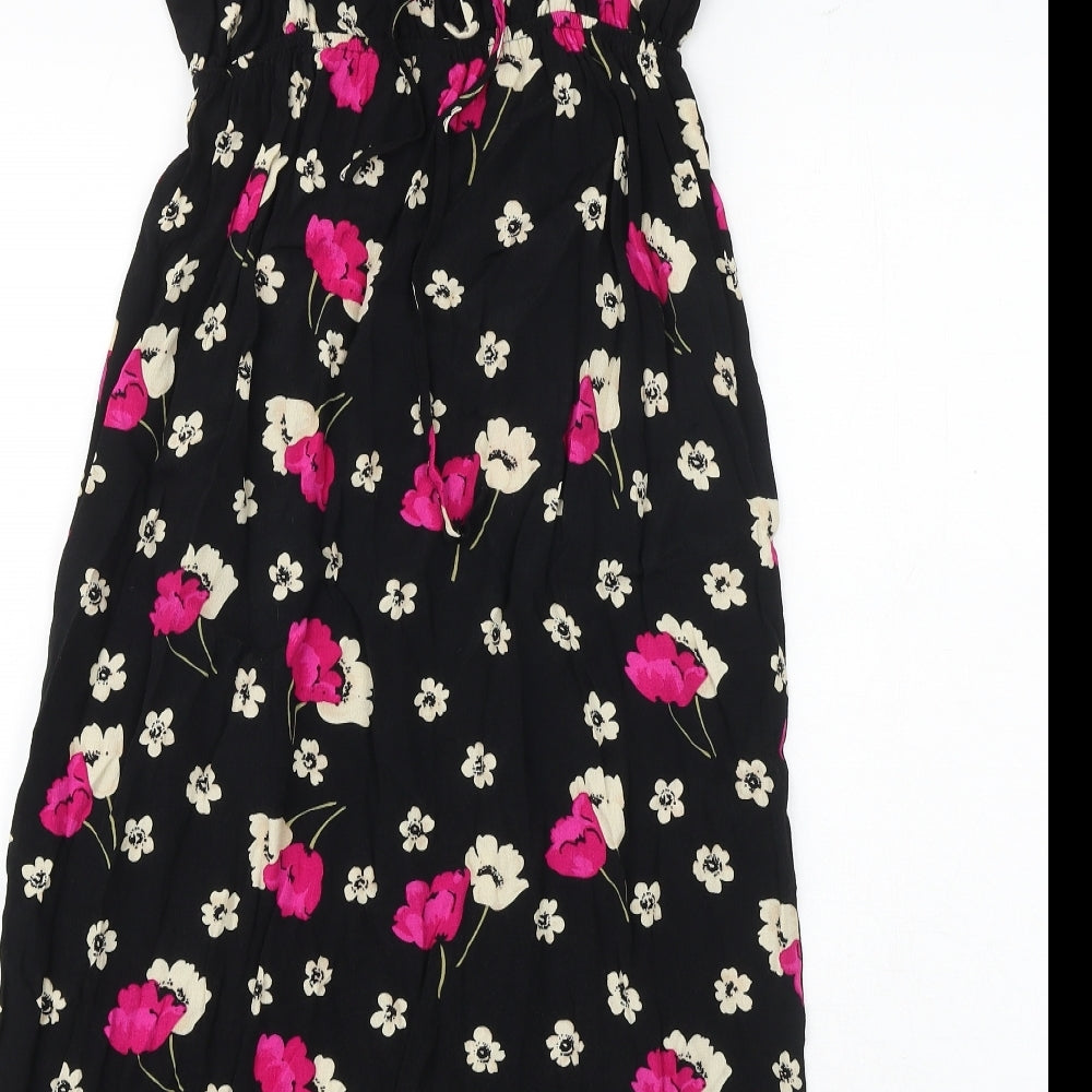 FOREVER 21 Womens Black Floral Polyester Slip Dress Size S V-Neck Tie