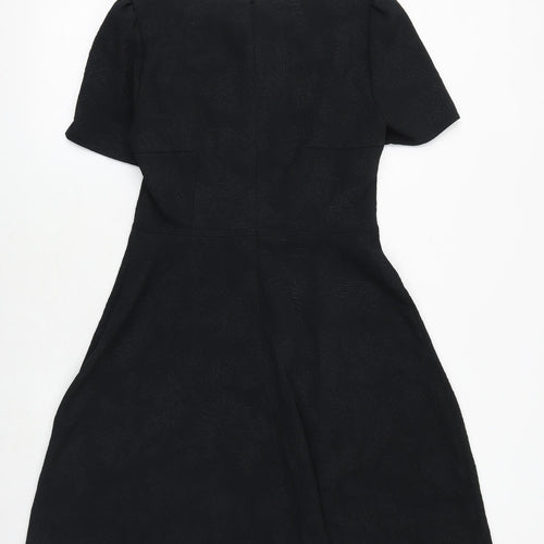 Marks and Spencer Womens Black Geometric Polyester Fit & Flare Size 10 Round Neck Zip