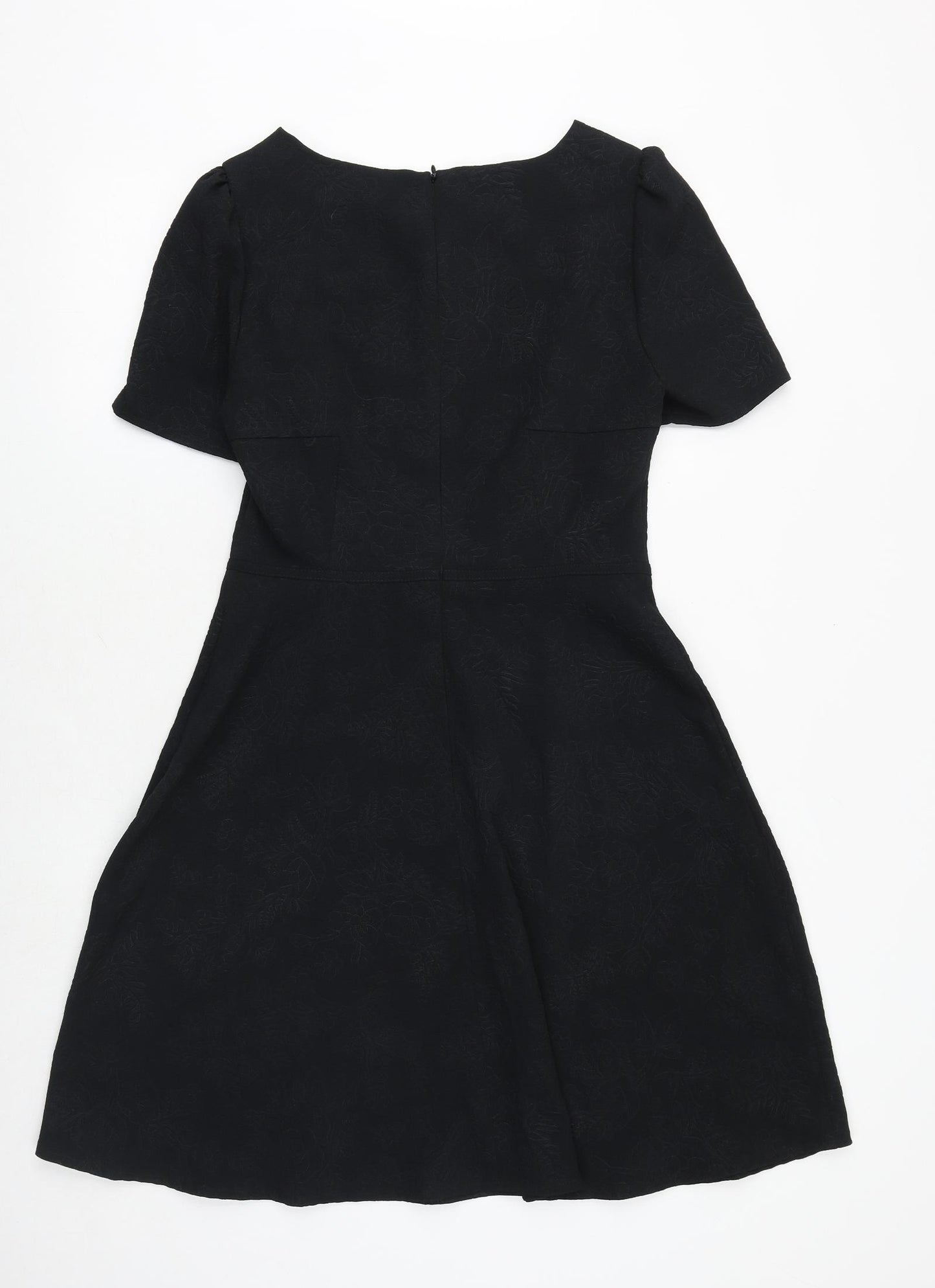 Marks and Spencer Womens Black Geometric Polyester Fit & Flare Size 10 Round Neck Zip