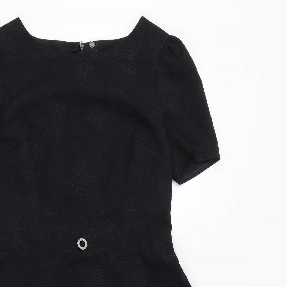 Marks and Spencer Womens Black Geometric Polyester Fit & Flare Size 10 Round Neck Zip