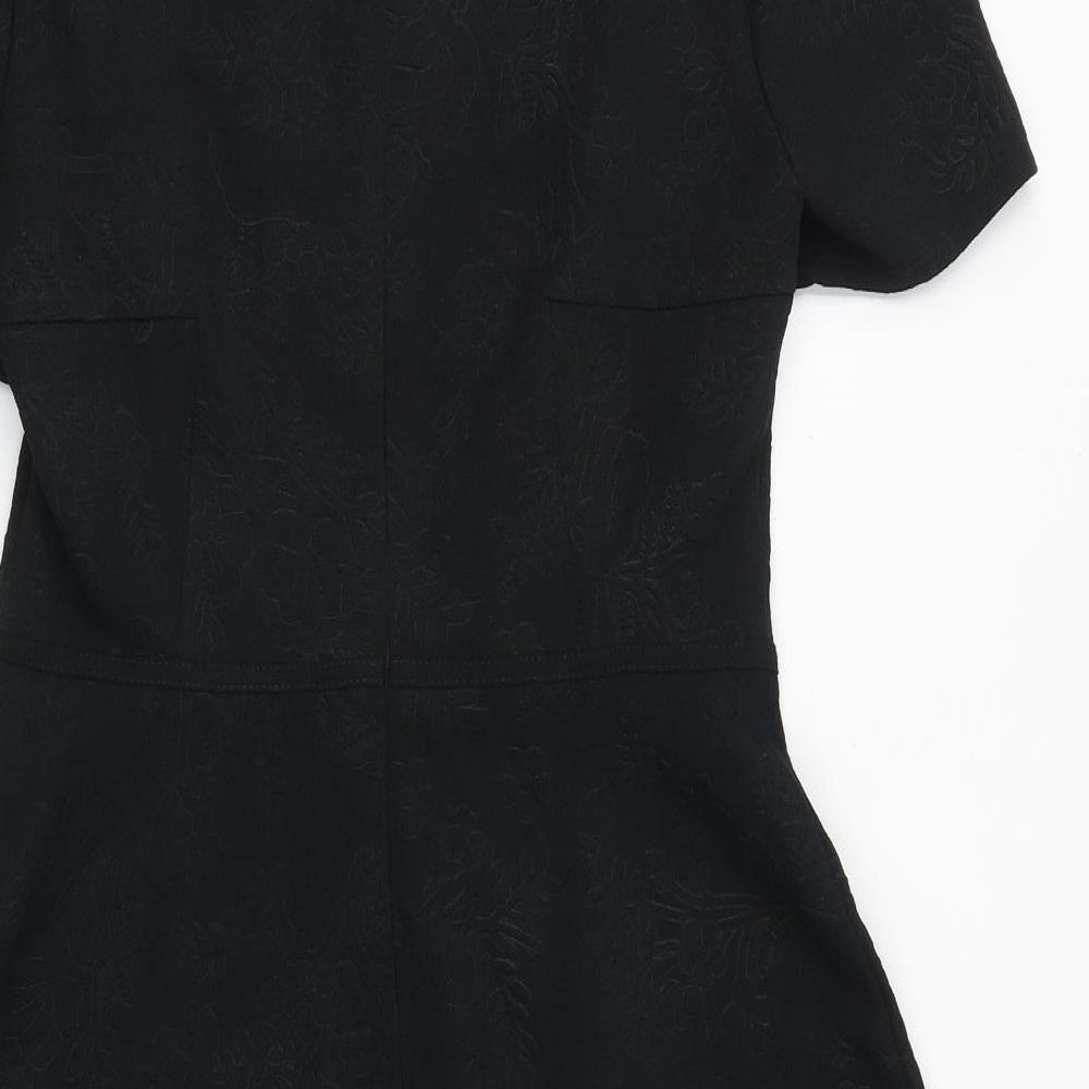 Marks and Spencer Womens Black Geometric Polyester Fit & Flare Size 10 Round Neck Zip