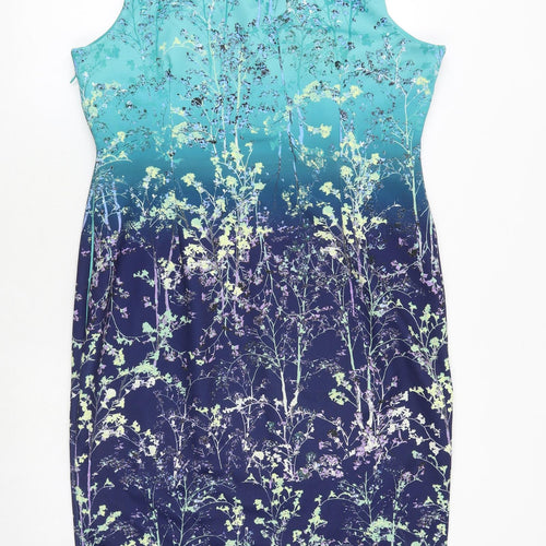 Per Una Womens Multicoloured Floral Polyester A-Line Size 16 V-Neck Zip