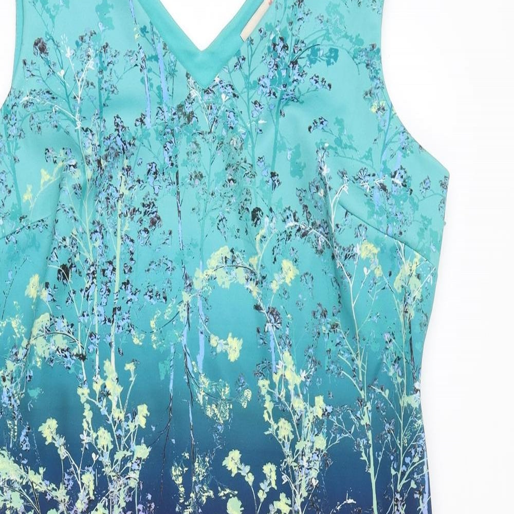 Per Una Womens Multicoloured Floral Polyester A-Line Size 16 V-Neck Zip