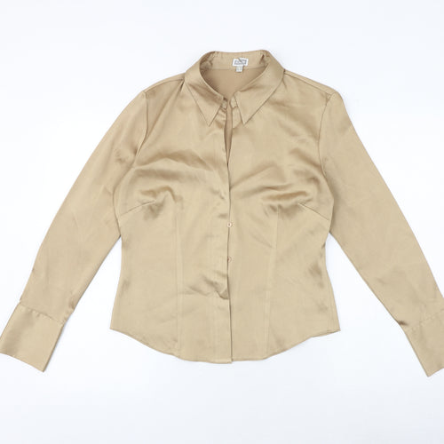 Etam Womens Gold Polyester Basic Button-Up Size 12 Collared