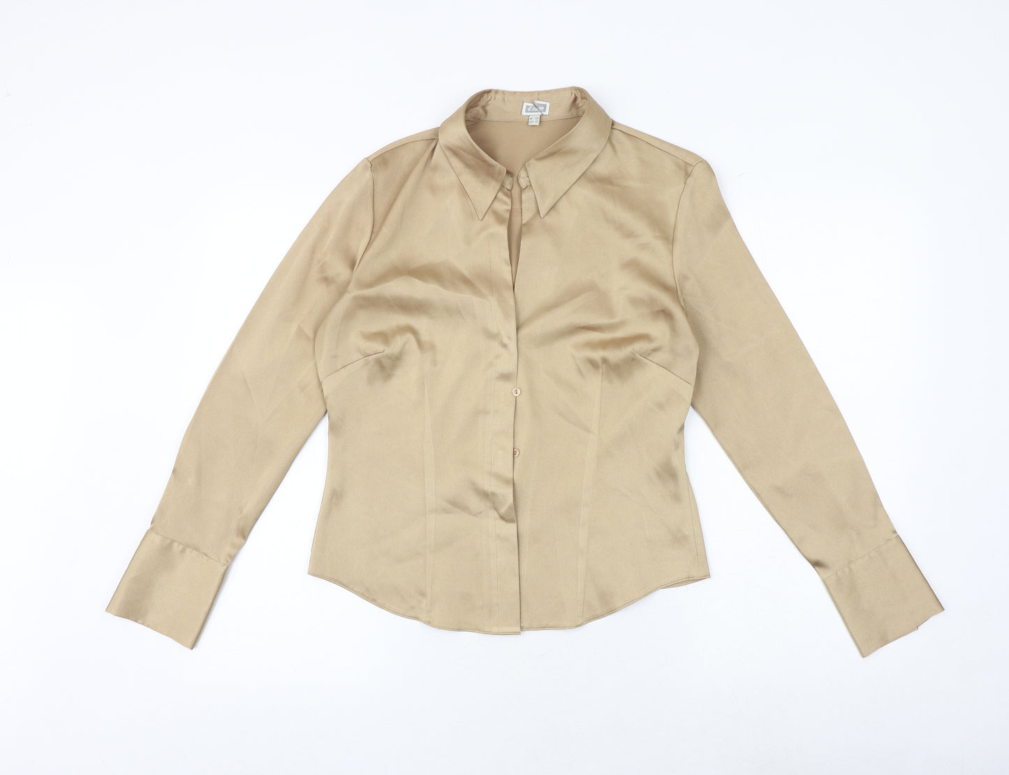 Etam Womens Gold Polyester Basic Button-Up Size 12 Collared