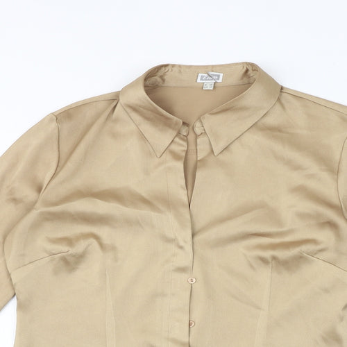 Etam Womens Gold Polyester Basic Button-Up Size 12 Collared