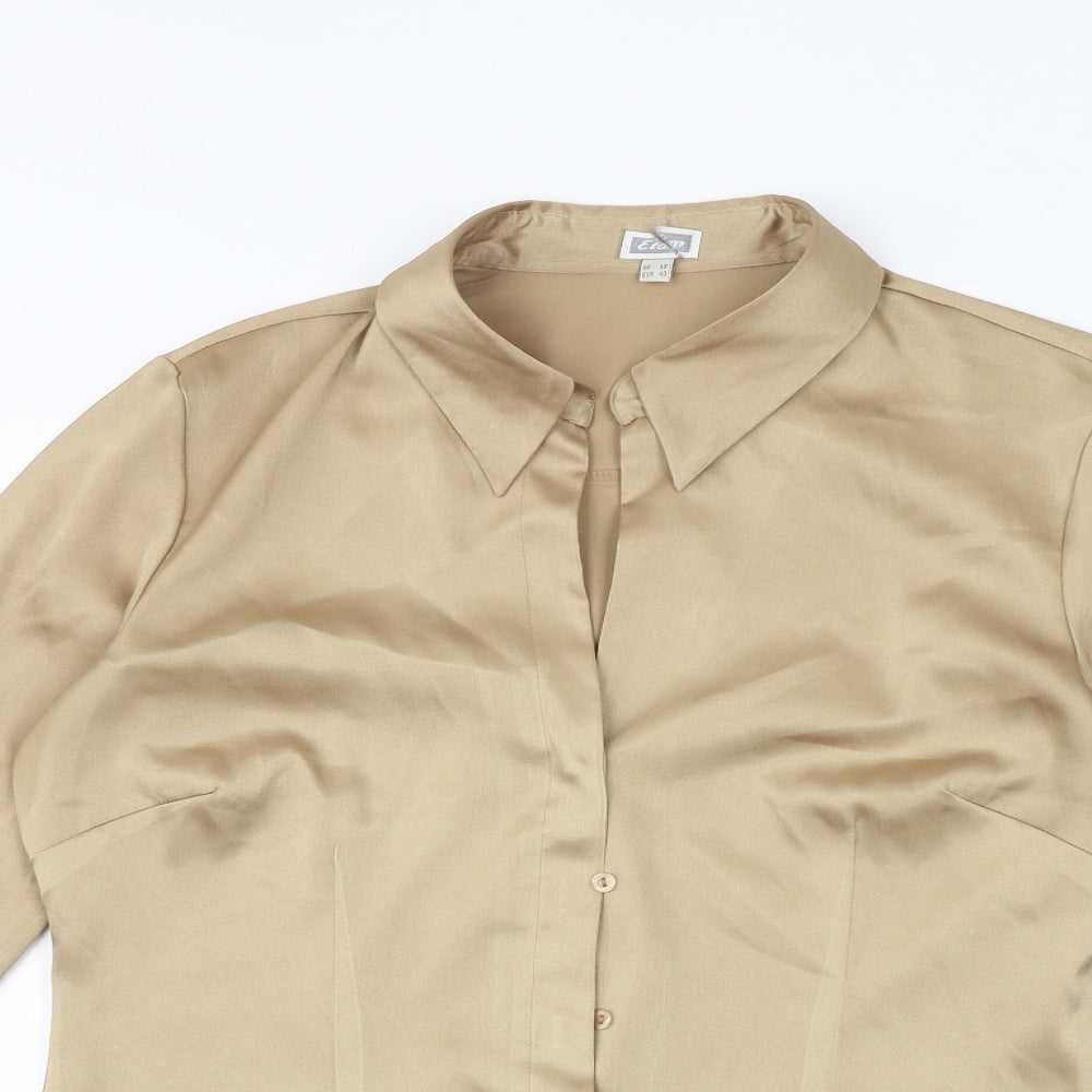 Etam Womens Gold Polyester Basic Button-Up Size 12 Collared