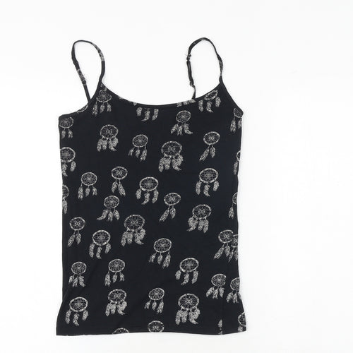 Aeropostale Womens Black Geometric Cotton Camisole Tank Size M Scoop Neck - Dreamcatcher Print