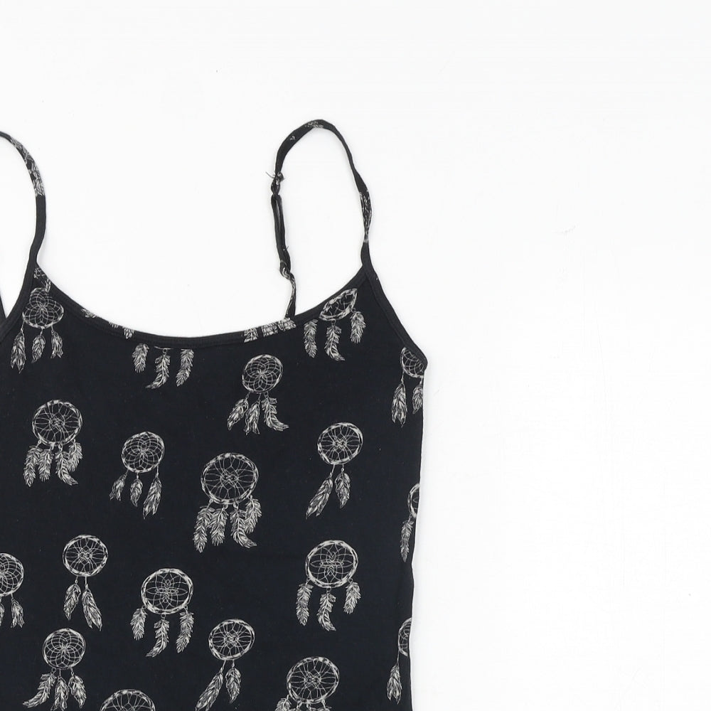 Aeropostale Womens Black Geometric Cotton Camisole Tank Size M Scoop Neck - Dreamcatcher Print