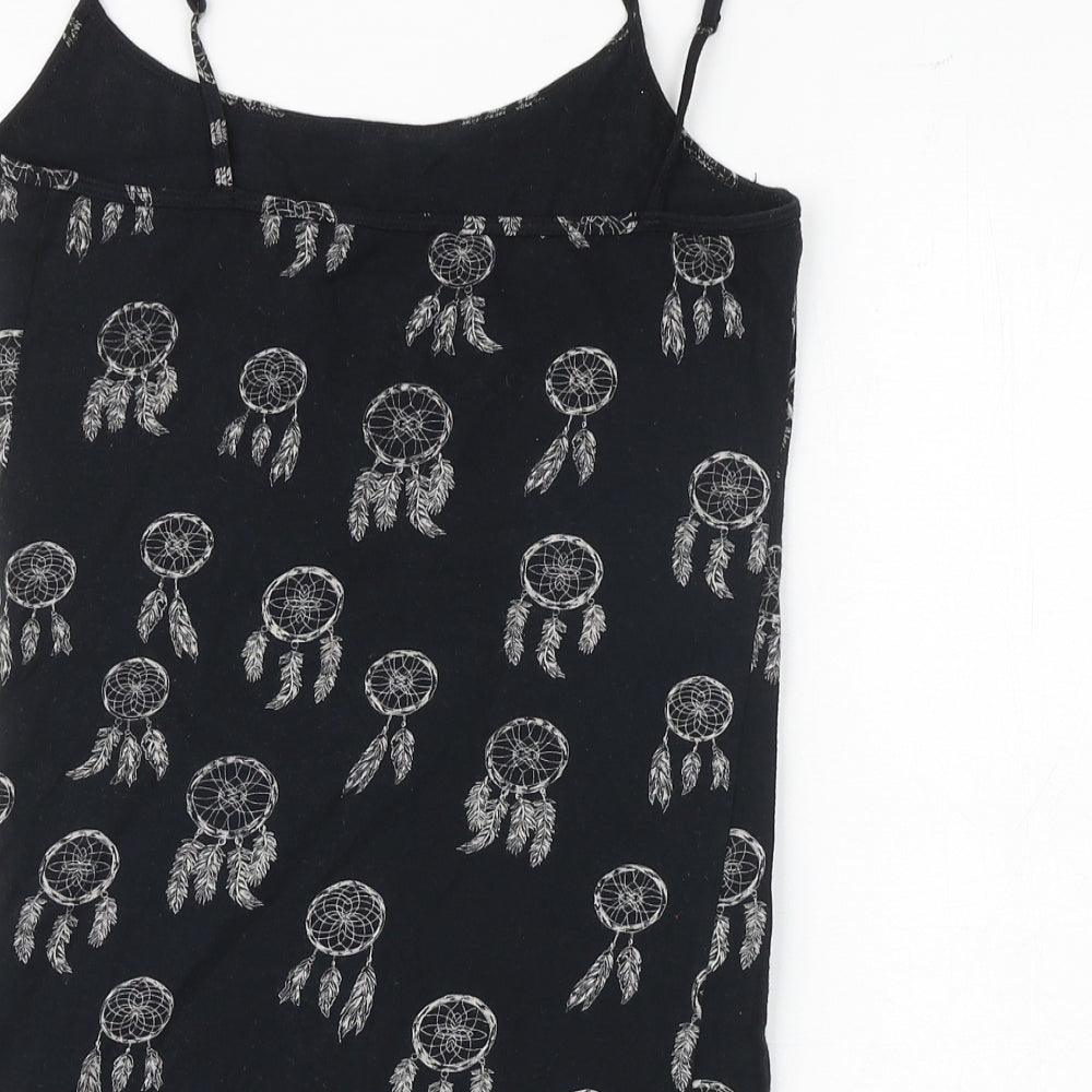 Aeropostale Womens Black Geometric Cotton Camisole Tank Size M Scoop Neck - Dreamcatcher Print
