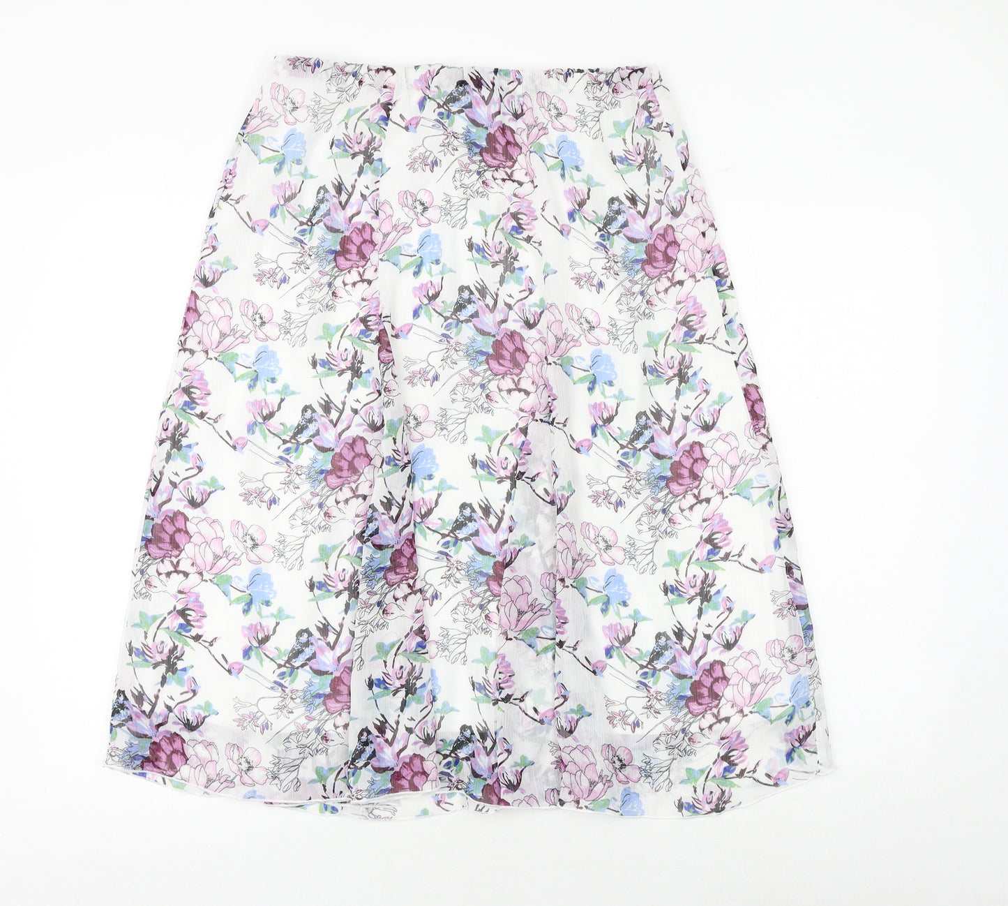 Damart Womens White Floral Polyester Swing Skirt Size 10 - Size 10-12