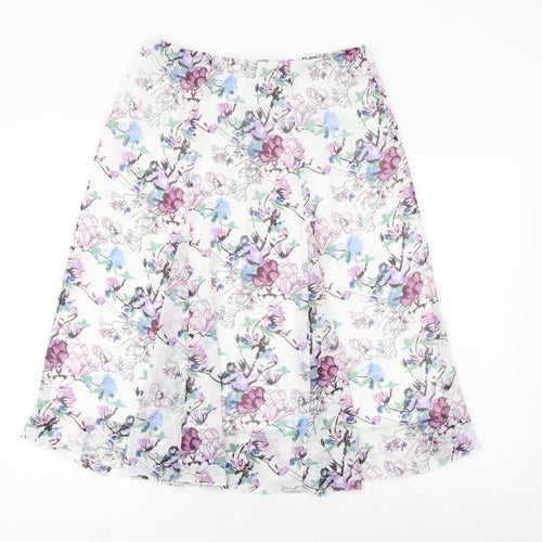 Damart Womens White Floral Polyester Swing Skirt Size 10 - Size 10-12