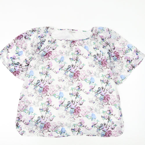 Damart Womens White Floral Polyester Basic Blouse Size 12 Boat Neck