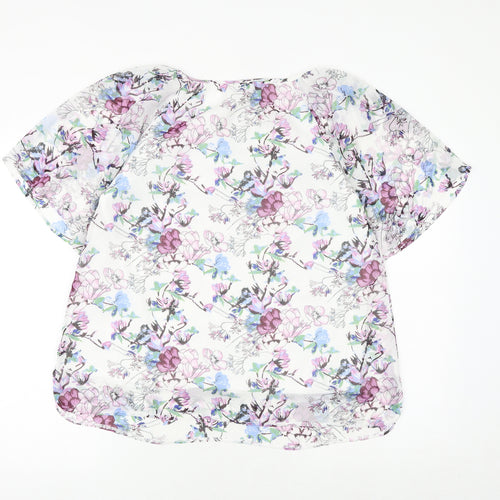 Damart Womens White Floral Polyester Basic Blouse Size 12 Boat Neck
