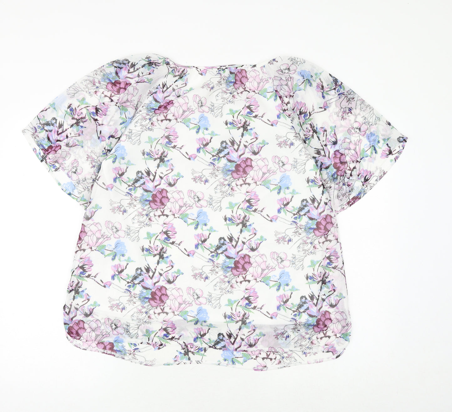 Damart Womens White Floral Polyester Basic Blouse Size 12 Boat Neck