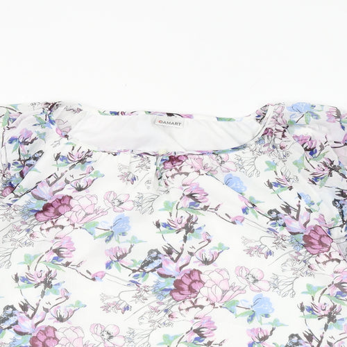 Damart Womens White Floral Polyester Basic Blouse Size 12 Boat Neck