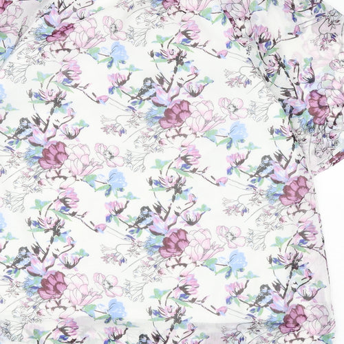Damart Womens White Floral Polyester Basic Blouse Size 12 Boat Neck