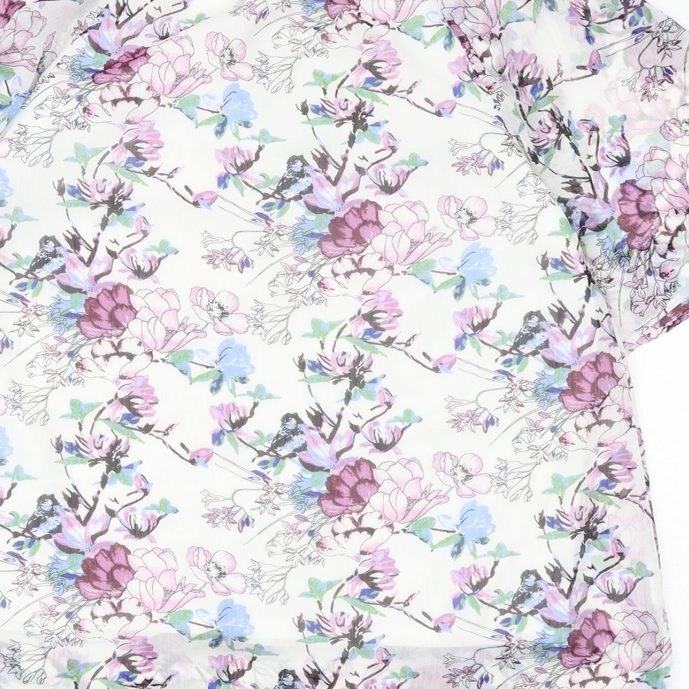 Damart Womens White Floral Polyester Basic Blouse Size 12 Boat Neck