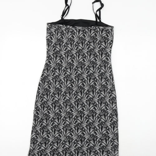 New Look Womens Black Geometric Nylon Slip Dress Size 12 Square Neck