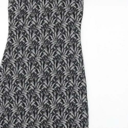 New Look Womens Black Geometric Nylon Slip Dress Size 12 Square Neck