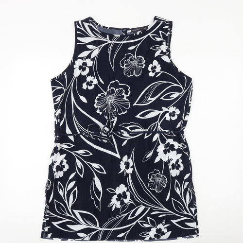 Marks and Spencer Womens Blue Floral Polyester Tunic Blouse Size 14 Boat Neck