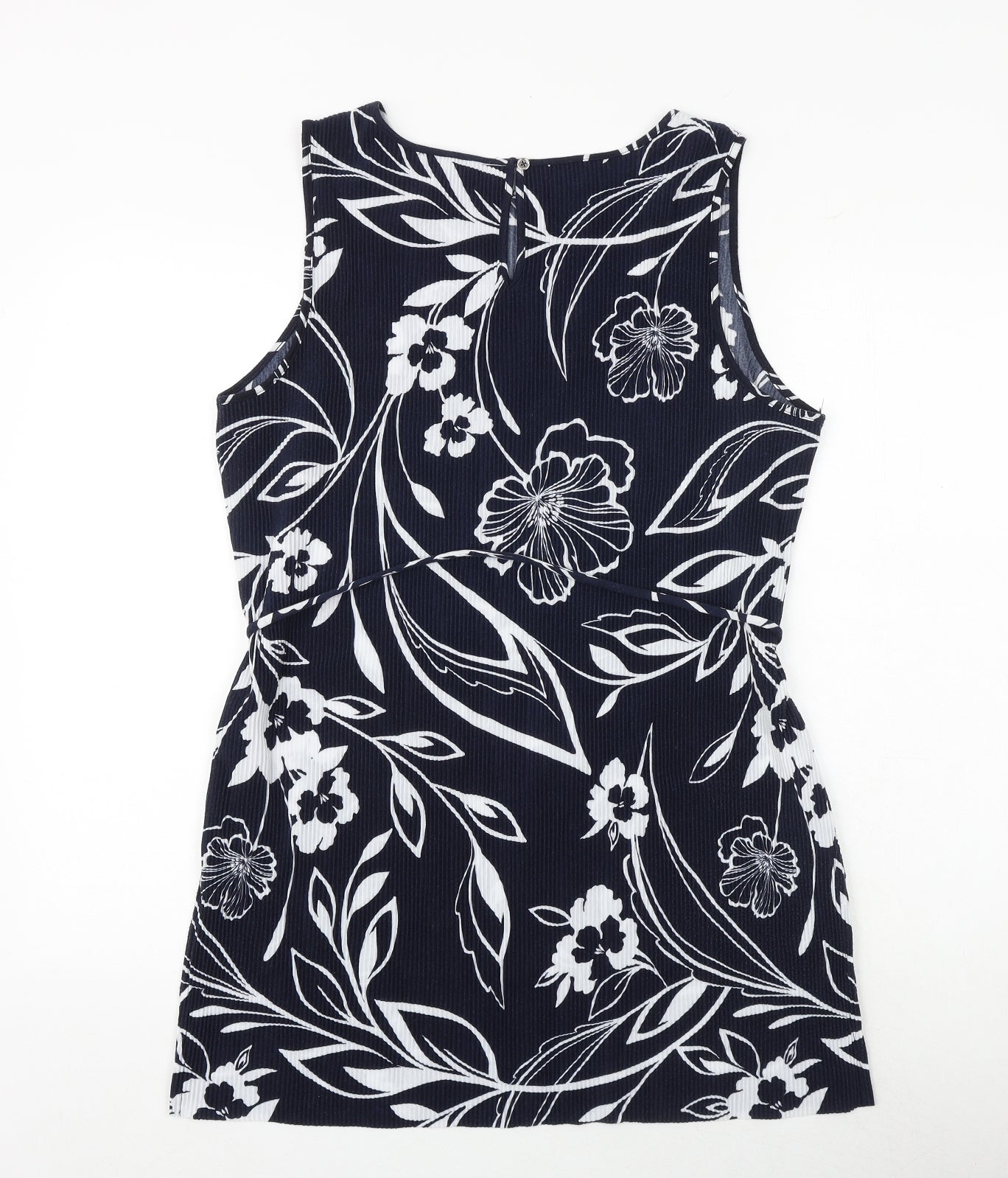 Marks and Spencer Womens Blue Floral Polyester Tunic Blouse Size 14 Boat Neck