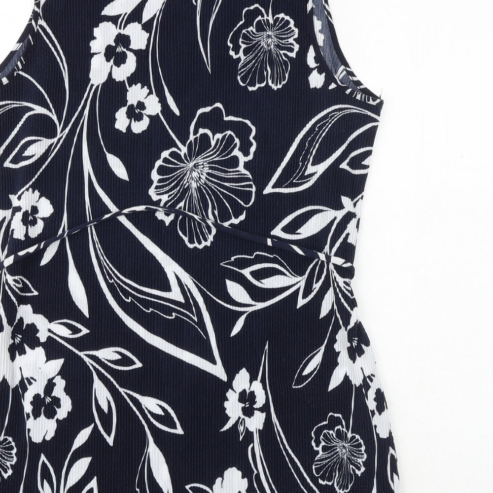 Marks and Spencer Womens Blue Floral Polyester Tunic Blouse Size 14 Boat Neck