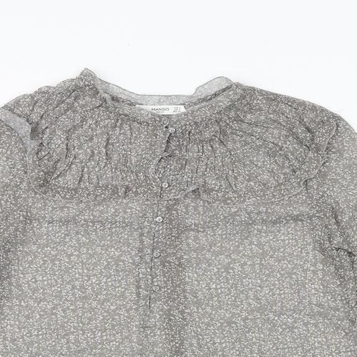 Mango Womens Grey Floral Polyester Basic Blouse Size S Round Neck