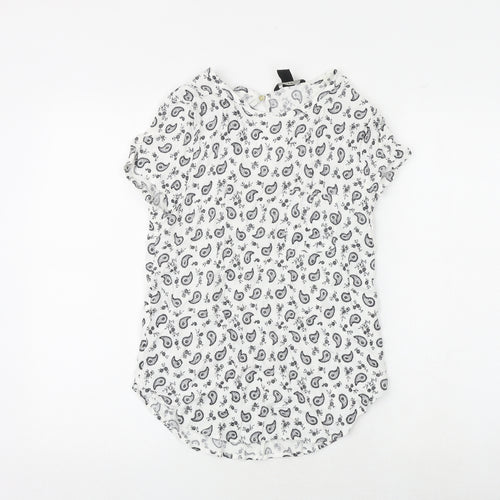 H&M Womens White Paisley Viscose Basic Blouse Size 8 Boat Neck