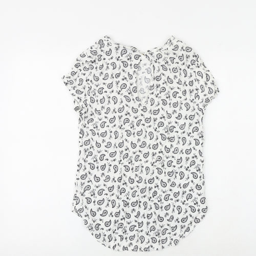 H&M Womens White Paisley Viscose Basic Blouse Size 8 Boat Neck