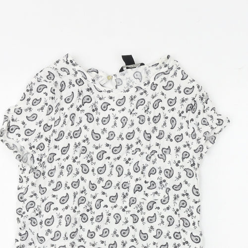 H&M Womens White Paisley Viscose Basic Blouse Size 8 Boat Neck