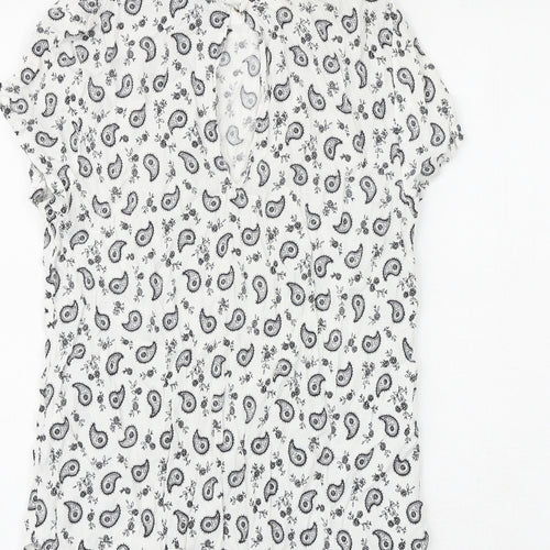 H&M Womens White Paisley Viscose Basic Blouse Size 8 Boat Neck