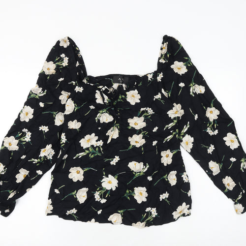 AX Paris Womens Black Floral Viscose Basic Blouse Size 14 Square Neck