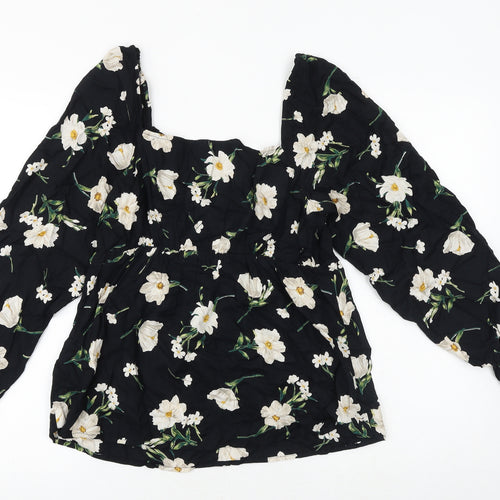 AX Paris Womens Black Floral Viscose Basic Blouse Size 14 Square Neck