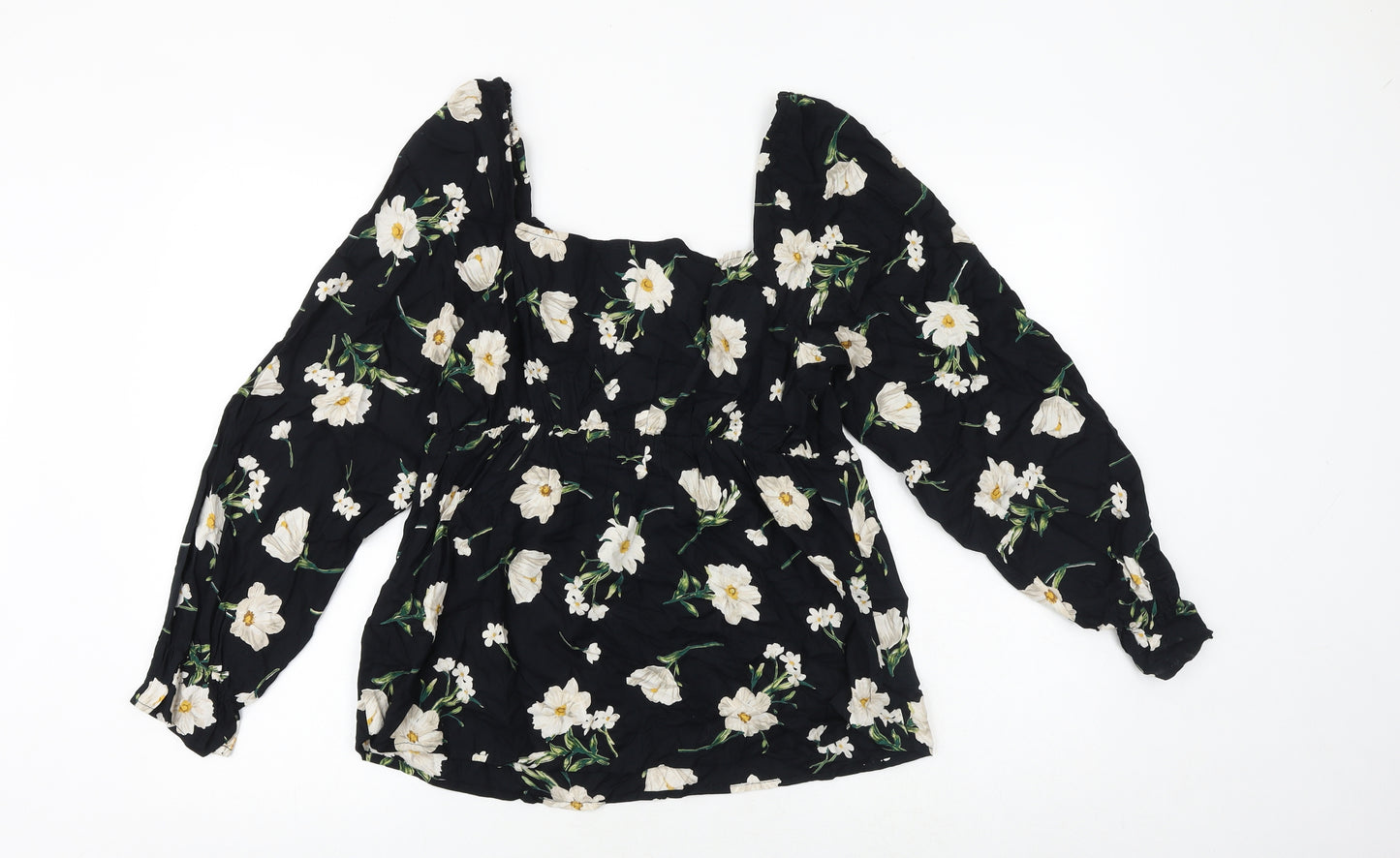 AX Paris Womens Black Floral Viscose Basic Blouse Size 14 Square Neck