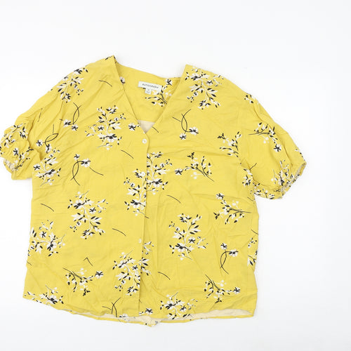 Autograph Womens Yellow Floral Viscose Basic Button-Up Size 10 V-Neck