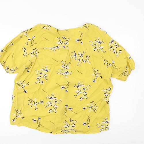 Autograph Womens Yellow Floral Viscose Basic Button-Up Size 10 V-Neck