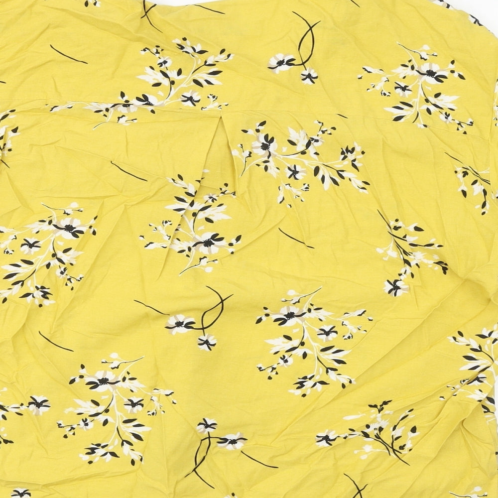 Autograph Womens Yellow Floral Viscose Basic Button-Up Size 10 V-Neck