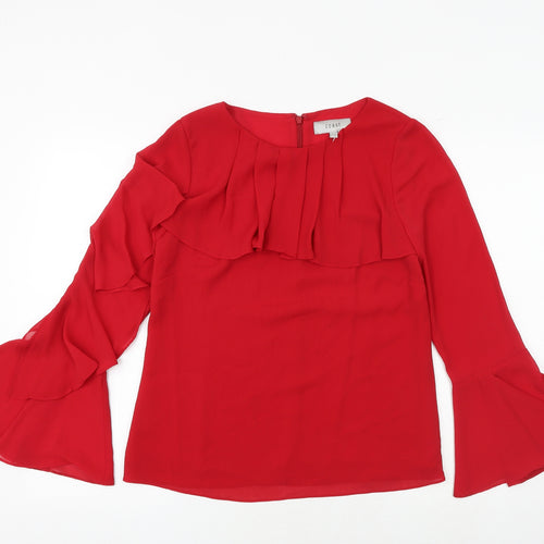 Coast Womens Red Polyester Basic Blouse Size 8 Boat Neck - Flute Sleeve