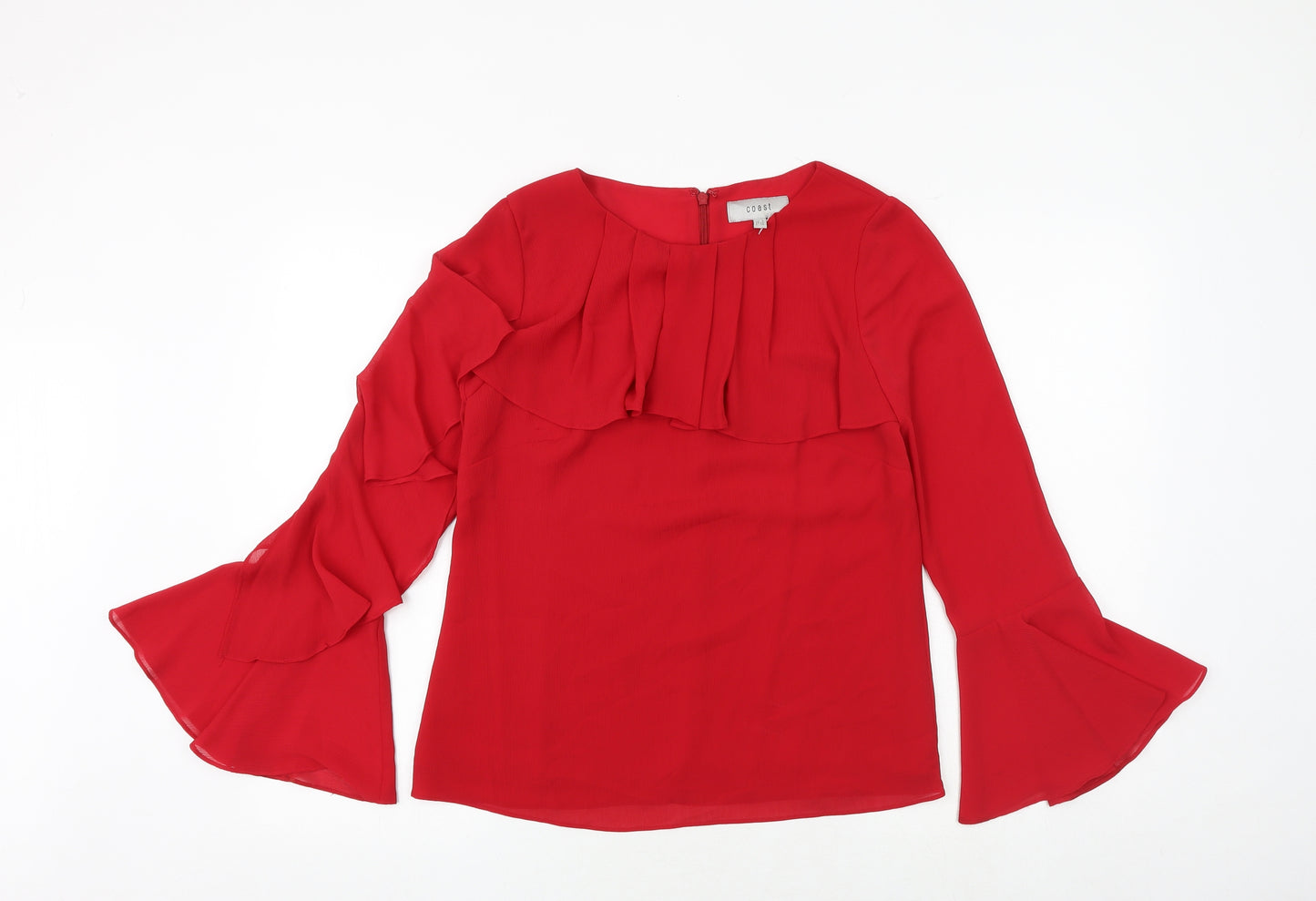 Coast Womens Red Polyester Basic Blouse Size 8 Boat Neck - Flute Sleeve