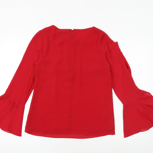 Coast Womens Red Polyester Basic Blouse Size 8 Boat Neck - Flute Sleeve