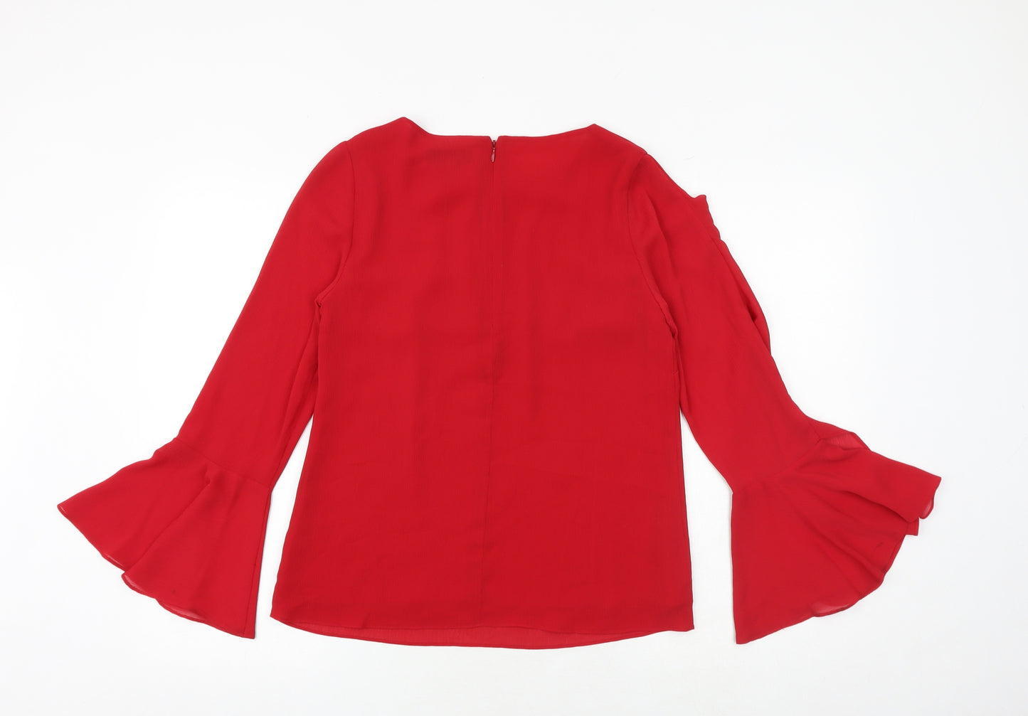 Coast Womens Red Polyester Basic Blouse Size 8 Boat Neck - Flute Sleeve