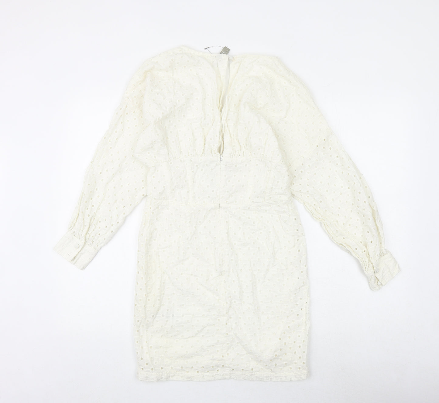ASOS Womens White Geometric 100% Cotton A-Line Size 8 V-Neck Button