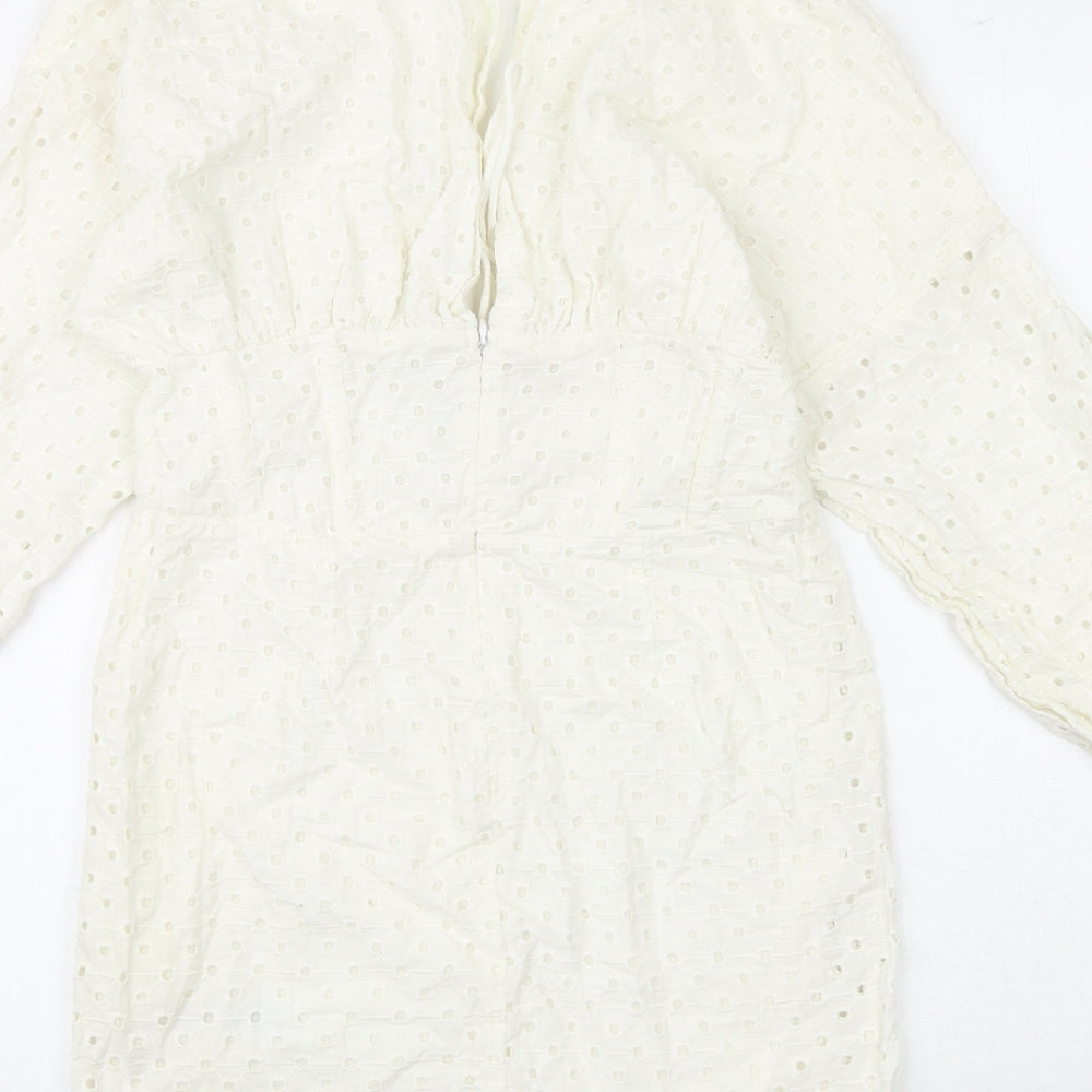 ASOS Womens White Geometric 100% Cotton A-Line Size 8 V-Neck Button