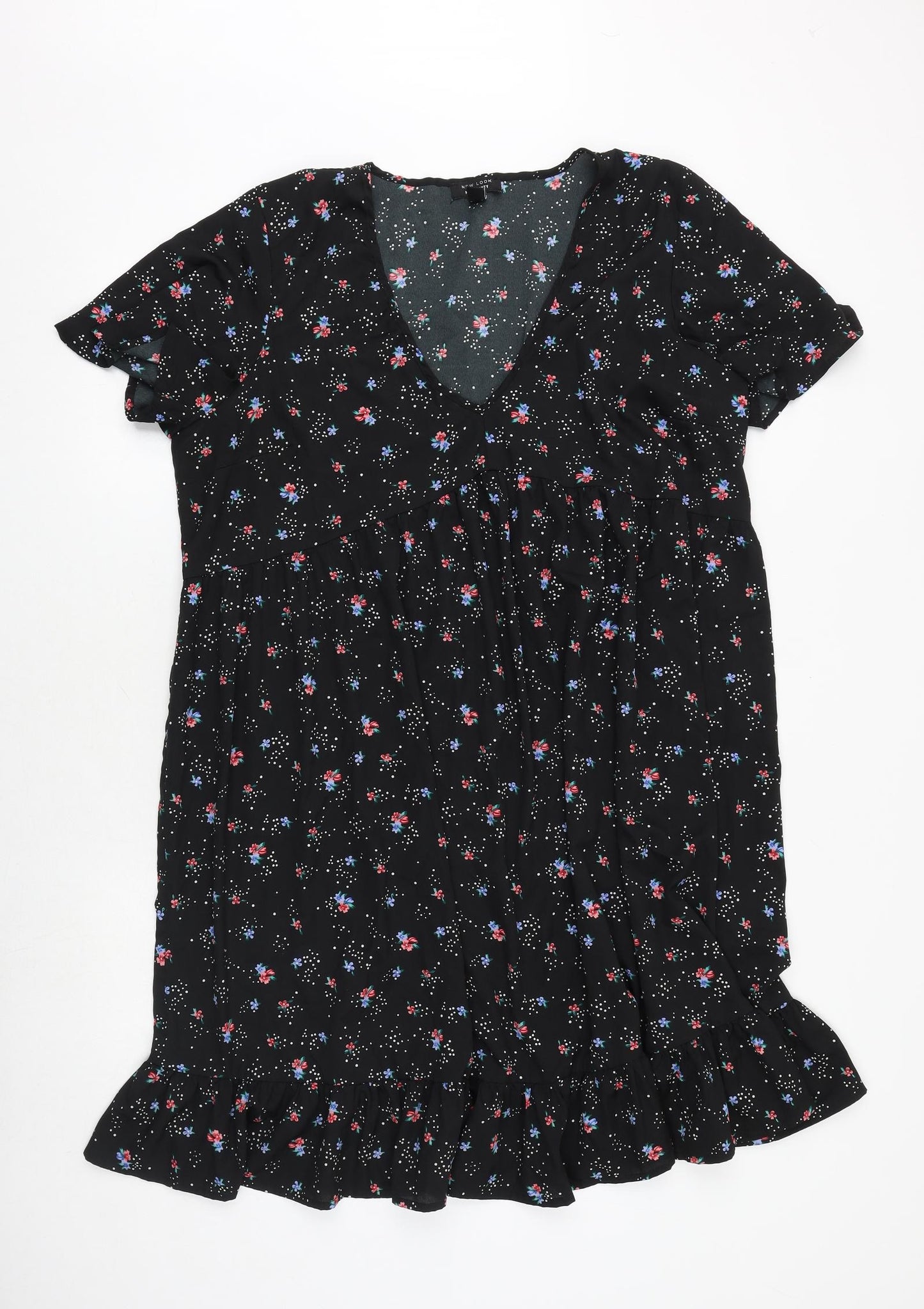 New Look Maternity Womens Black Floral Polyester A-Line Size 20 V-Neck Pullover