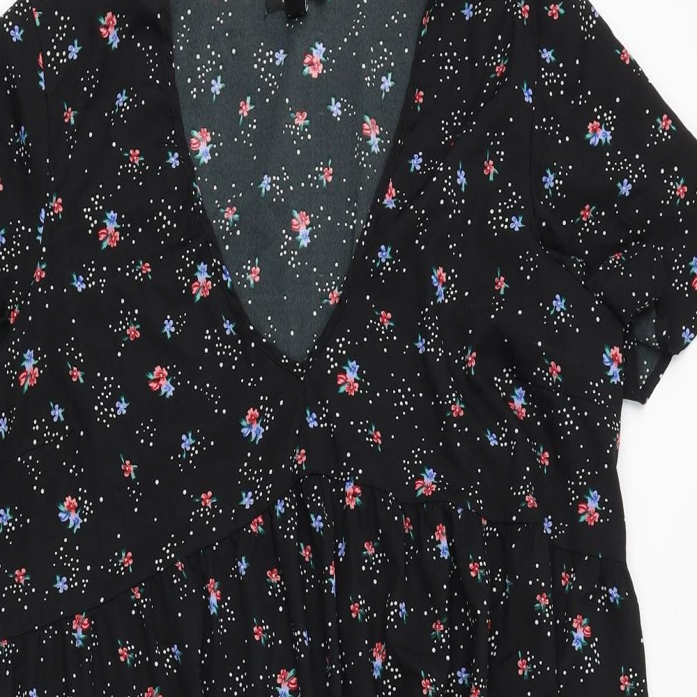 New Look Maternity Womens Black Floral Polyester A-Line Size 20 V-Neck Pullover