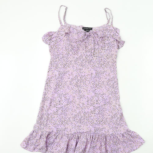 Wednesday's Girl Womens Purple Geometric Polyester Tank Dress Size S Round Neck Tie