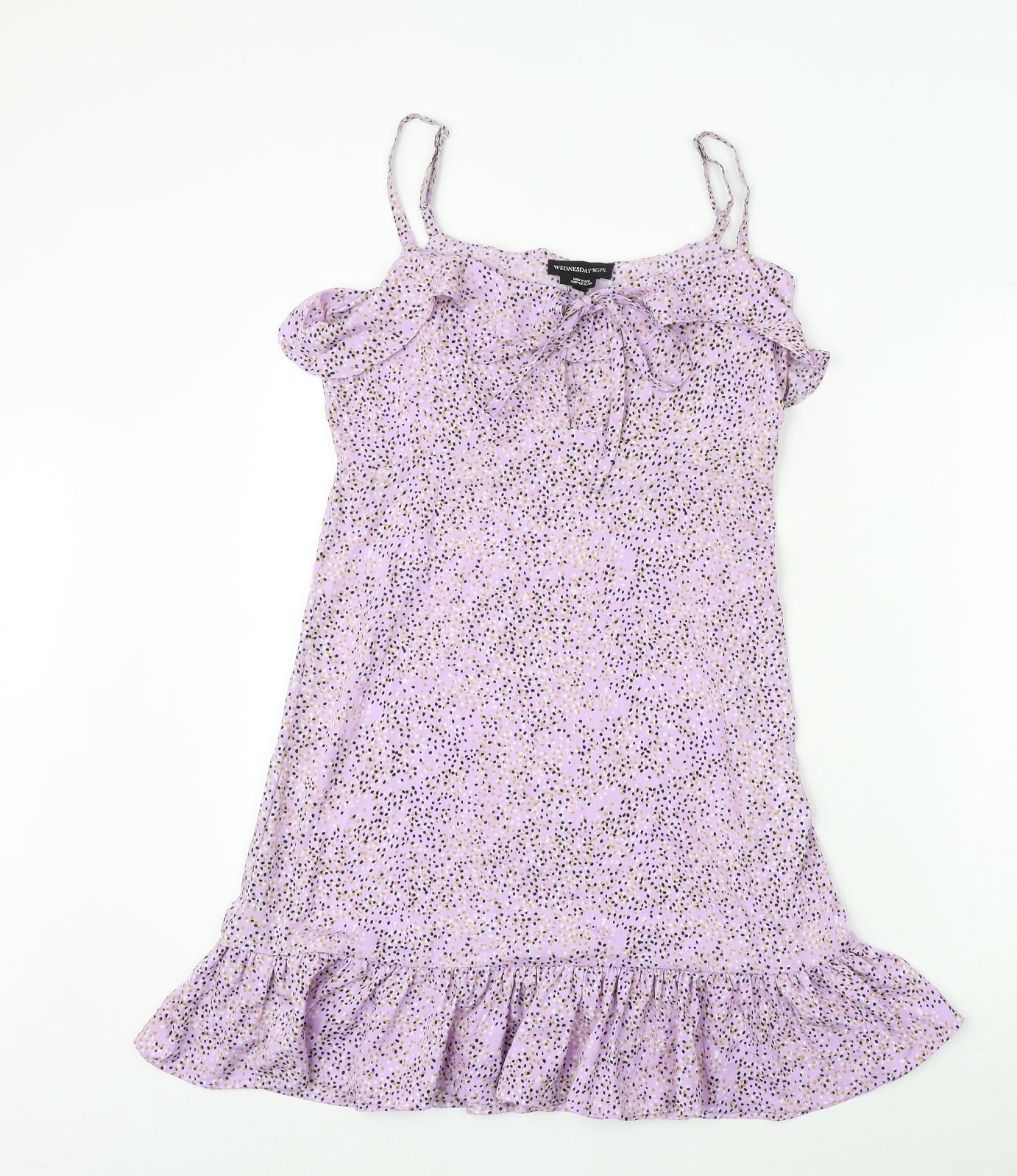 Wednesday's Girl Womens Purple Geometric Polyester Tank Dress Size S Round Neck Tie
