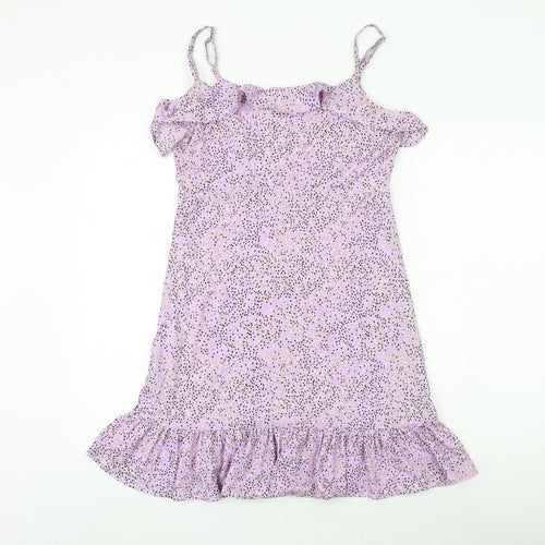 Wednesday's Girl Womens Purple Geometric Polyester Tank Dress Size S Round Neck Tie